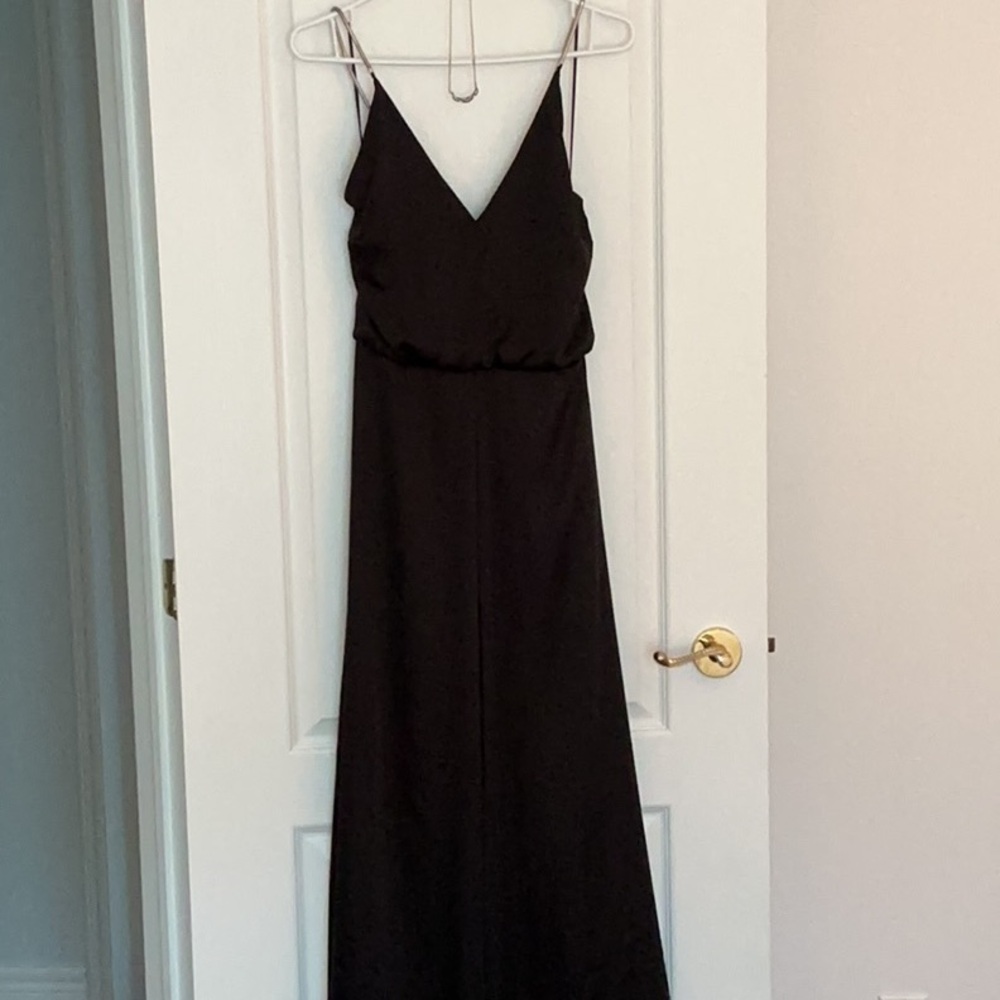 H&M Black silky Maxi Dress with V-Neck, Size 10
